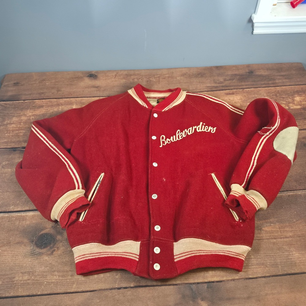 Empire Varsity Jacket Mens L Red Fair Vintage Wool Boulevardiers Letterman